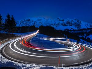 Preview wallpaper mountains, road, long exposure, switzerland