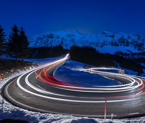 Preview wallpaper mountains, road, long exposure, switzerland