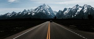 Preview wallpaper mountains, road, marking, auto, movement