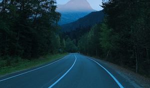 Preview wallpaper mountains, road, marking, trees, branches