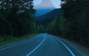 Preview wallpaper mountains, road, marking, trees, branches