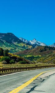 Preview wallpaper mountains, road, marking, landscape, nature