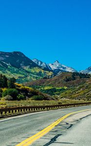 Preview wallpaper mountains, road, marking, landscape, nature
