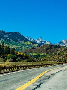 Preview wallpaper mountains, road, marking, landscape, nature