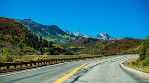 Preview wallpaper mountains, road, marking, landscape, nature