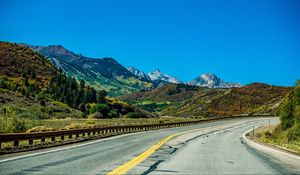 Preview wallpaper mountains, road, marking, landscape, nature
