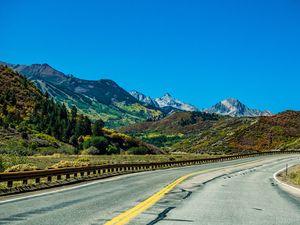 Preview wallpaper mountains, road, marking, landscape, nature