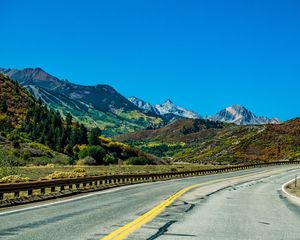 Preview wallpaper mountains, road, marking, landscape, nature