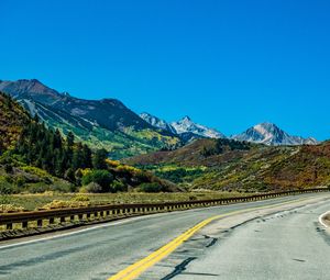 Preview wallpaper mountains, road, marking, landscape, nature