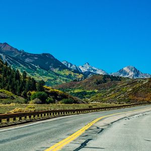 Preview wallpaper mountains, road, marking, landscape, nature