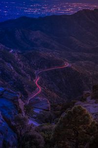 Preview wallpaper mountains, road, night, backlight, aerial view