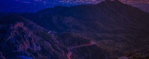 Preview wallpaper mountains, road, night, backlight, aerial view