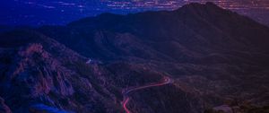 Preview wallpaper mountains, road, night, backlight, aerial view