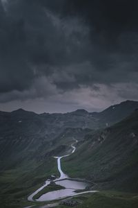 Preview wallpaper mountains, road, pond, houses, nature