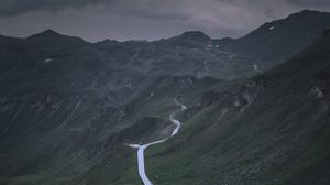Preview wallpaper mountains, road, pond, houses, nature