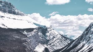 Preview wallpaper mountains, road, rocks, snow, trees