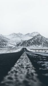 Preview wallpaper mountains, road, rocks, snow, snowy