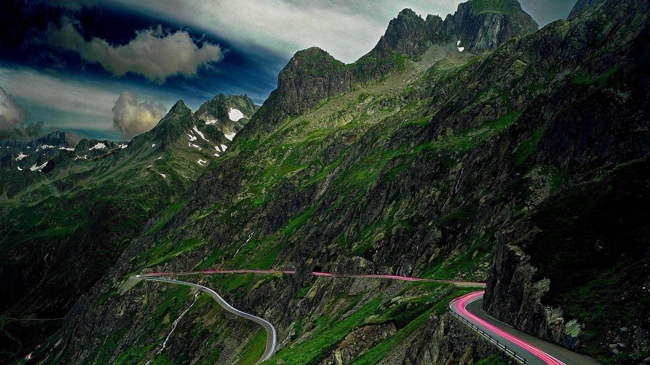 Wallpaper mountains, road, serpentine, asphalt, sky, landscape