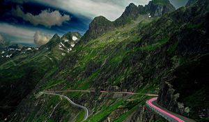 Preview wallpaper mountains, road, serpentine, asphalt, sky, landscape