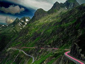 Preview wallpaper mountains, road, serpentine, asphalt, sky, landscape