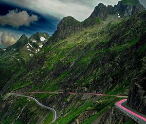 Preview wallpaper mountains, road, serpentine, asphalt, sky, landscape