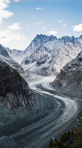 Preview wallpaper mountains, road, snow, aerial view, landscape