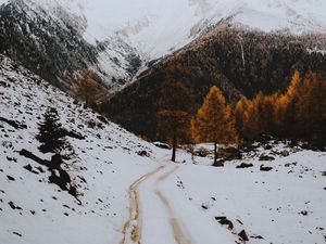 Preview wallpaper mountains, road, snow, winter, landscape