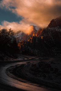 Preview wallpaper mountains, road, turn, sunset, zion national park, united states