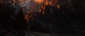 Preview wallpaper mountains, road, turn, sunset, zion national park, united states