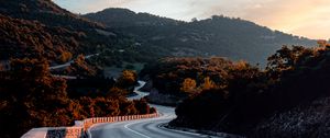 Preview wallpaper mountains, road, turns, trees, twilight