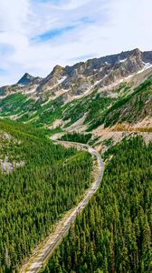 Preview wallpaper mountains, road, winding, spruce, forest