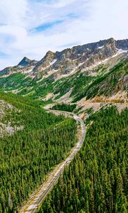 Preview wallpaper mountains, road, winding, spruce, forest