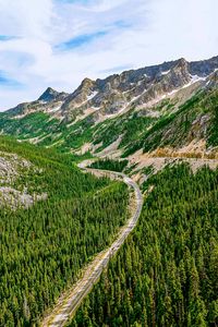 Preview wallpaper mountains, road, winding, spruce, forest