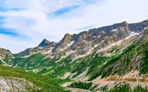 Preview wallpaper mountains, road, winding, spruce, forest