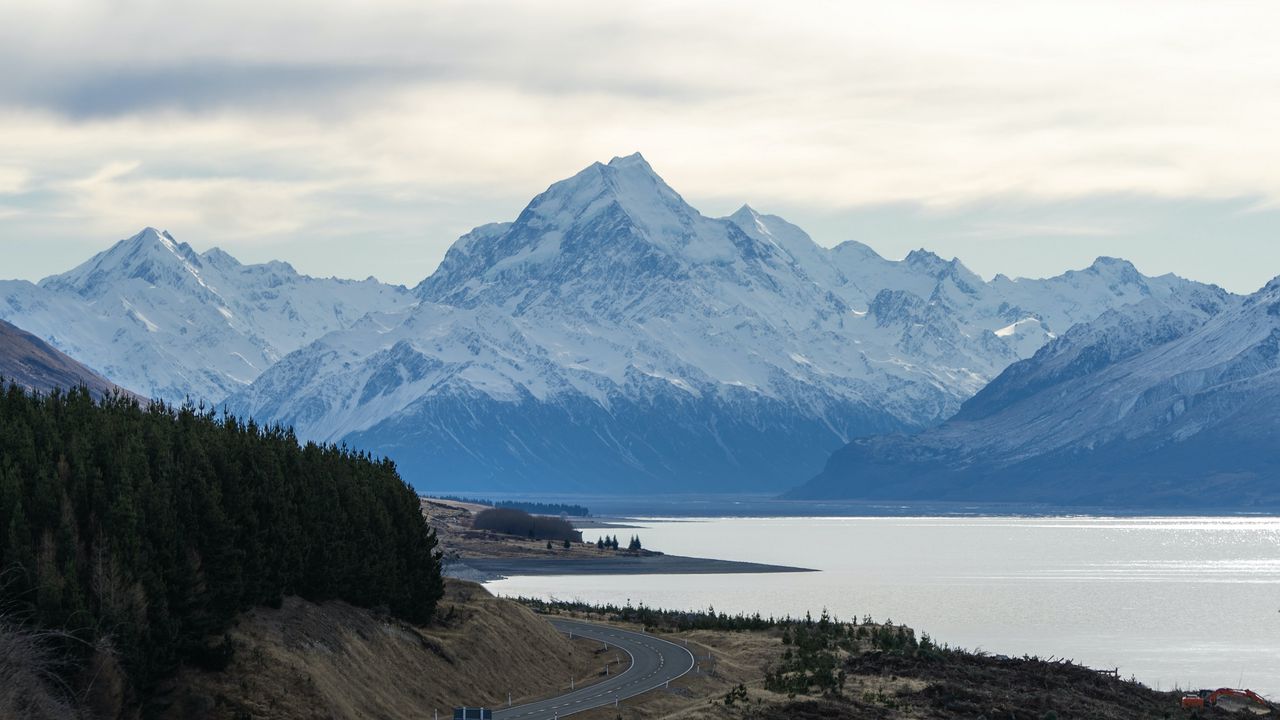 Wallpaper mountains, road, winding, lake