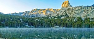 Preview wallpaper mountains, rock, forest, reflection, lake, nature