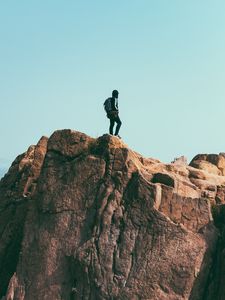 Preview wallpaper mountains, rock, man, freedom, cliff