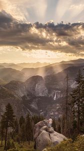 Preview wallpaper mountains, rock, man, landscape, nature