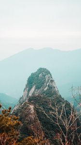 Preview wallpaper mountains, rock, peak, fog, landscape