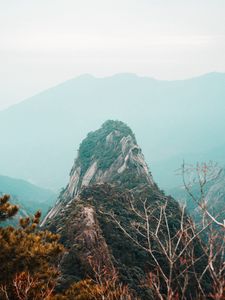 Preview wallpaper mountains, rock, peak, fog, landscape