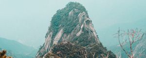 Preview wallpaper mountains, rock, peak, fog, landscape