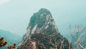 Preview wallpaper mountains, rock, peak, fog, landscape