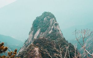 Preview wallpaper mountains, rock, peak, fog, landscape