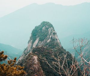 Preview wallpaper mountains, rock, peak, fog, landscape