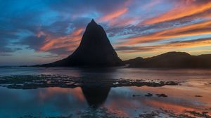 Preview wallpaper mountains, rock, sea, reflection, sky
