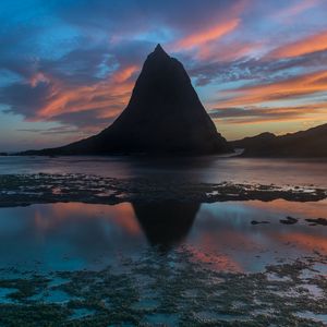 Preview wallpaper mountains, rock, sea, reflection, sky