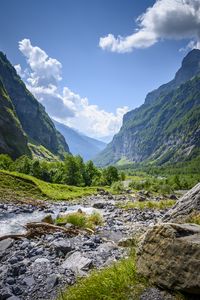 Preview wallpaper mountains, rocks, bushes, river