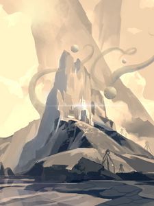 Preview wallpaper mountains, rocks, circles, fantasy, art