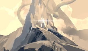 Preview wallpaper mountains, rocks, circles, fantasy, art