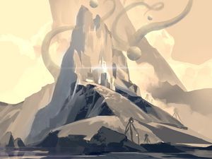 Preview wallpaper mountains, rocks, circles, fantasy, art